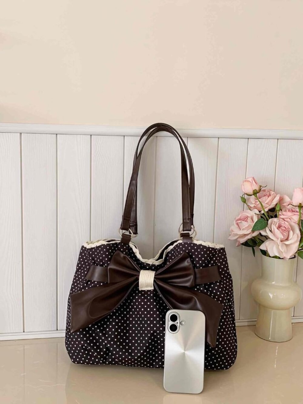 Polka Dot Tote Bag, Vintage Retro Purses for Women, Small Cute Shoulder Purse fo - Picture 7 of 9